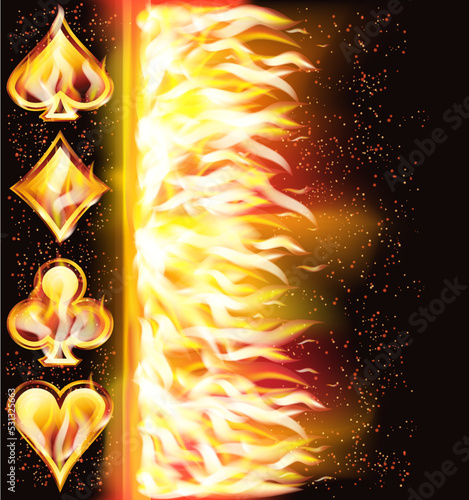 Fire casino background with poker sign, vector illustration
