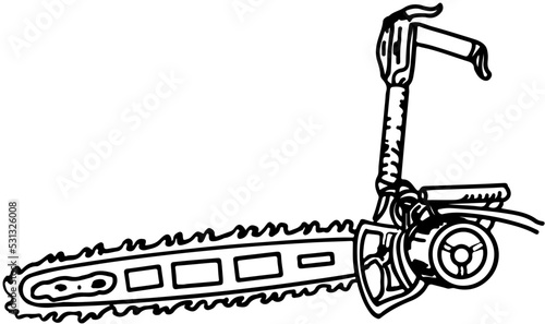 cabinetmaker's and carpenter's tools old motor chain saw in vector