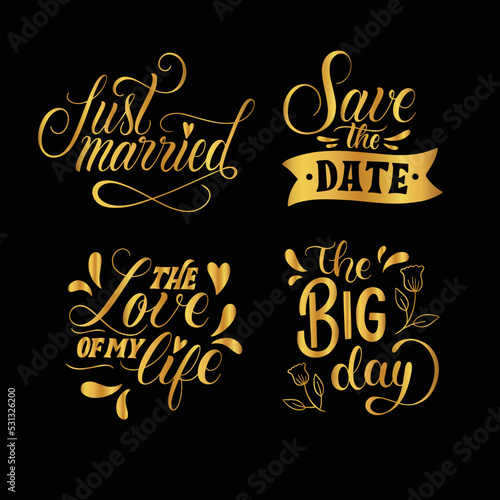 black wedding lettering set vector design illustration