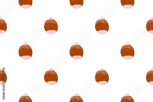 A seamless pattern of hazelnuts in brown. Minimalist vector illustration. For background, decoration, food packaging, textile, designs, logos, posters, prints