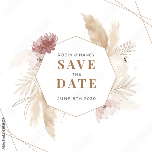 Watercolor Pampas (style Boho) Invitation wedding 3