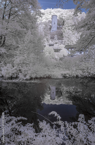 Old castle ruins in infrared