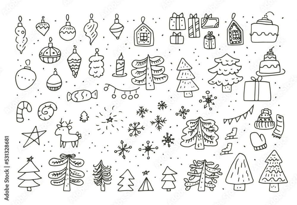 set of doodle christmas icons