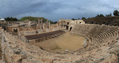 Stone ruins of the ancient theater in the city of Scythopolis, Beth-shean