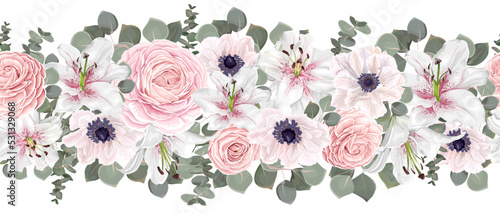 Obraz na plátně Seamless vector floral border