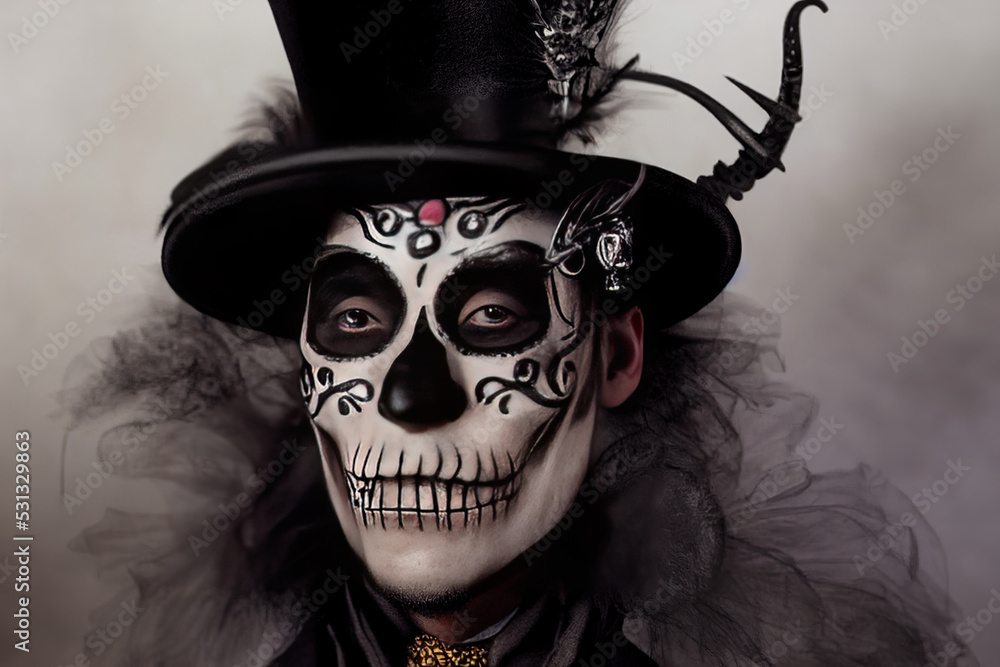 Skull Makeup Dressed In A Tail Coat