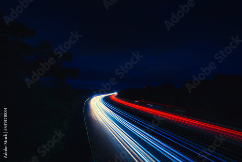 Speed Traffic - Highway at Night - Cars - Nachtverkehr auf Autobahn - Light Trails - Datenautobahn - Speeding - German - Ecology - Long Exposure - Light Trails - High quality photo
