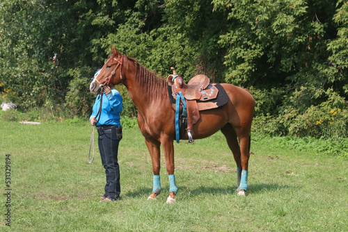 Girl and her horse watching the barrel racing © Janet