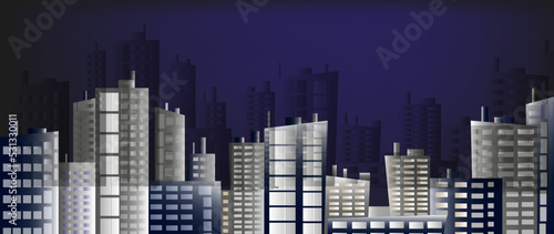 Night city banner  urban city view. Minimal vector background suitable for headers booklets  web  brochures  flyers.