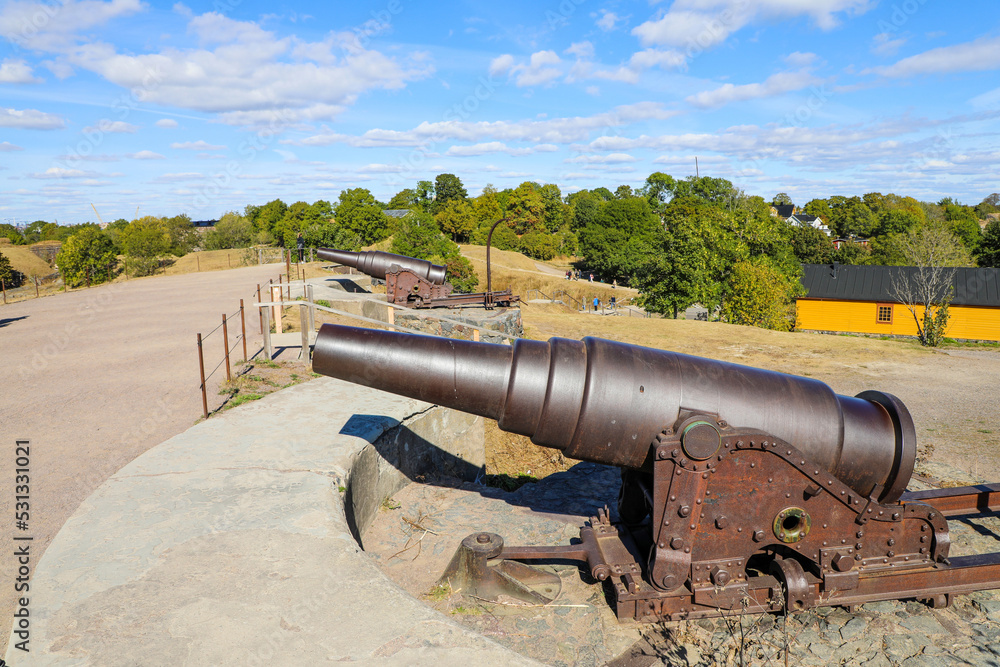 Historic cannons on the fortress island of Soumenlinna