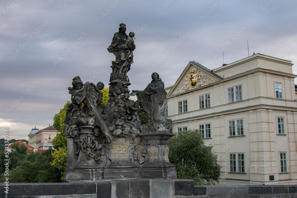 Bronze sculpture on the Charles Bridge in Prague, Czech Republic, Bohemia