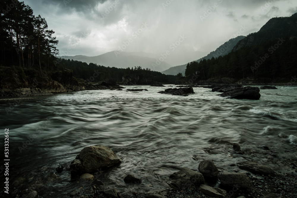 The place where the Altai River Chemal flows into the Katun The place where the Altai River Chemal flows into the Katun