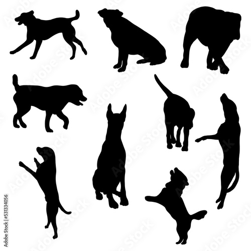 silhouette of dog activities set vector