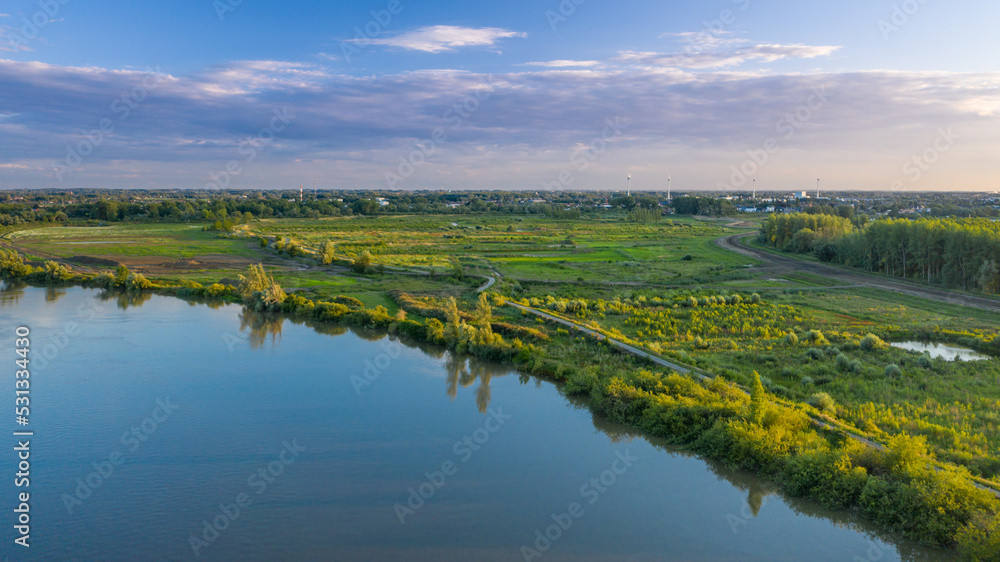 Aerial view of the Scheldt river, in Sint-Amands, Belgium Aerial view of the Scheldt river, in Sint-Amands, Belgium