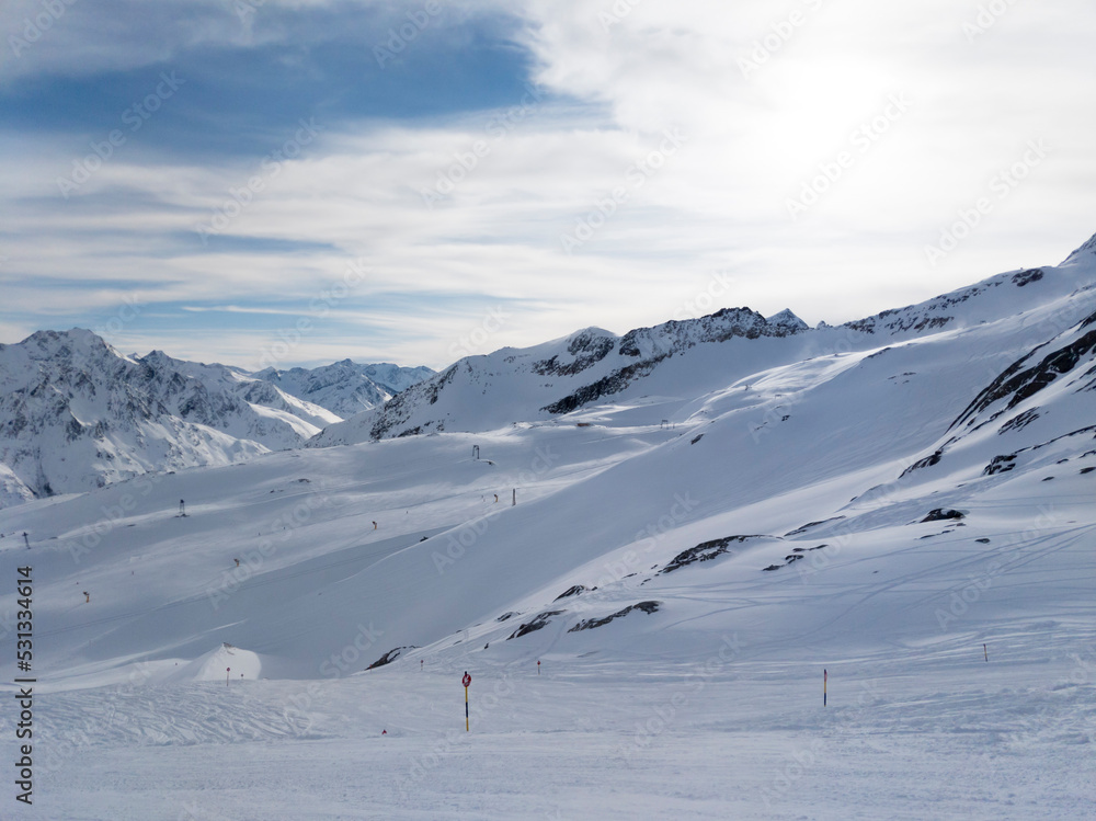 Ski lift shadow on a ski slope, in the Austrian ski resort of Sölden