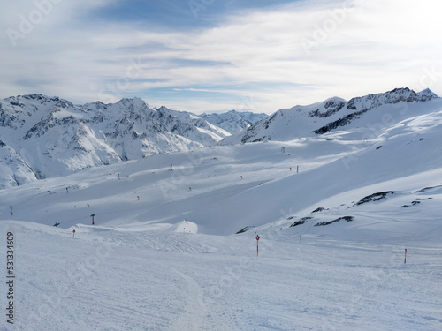 Ski lift shadow on a ski slope  in the Austrian ski resort of S  lden