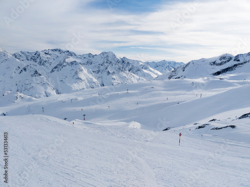 Ski lift shadow on a ski slope, in the Austrian ski resort of Sölden