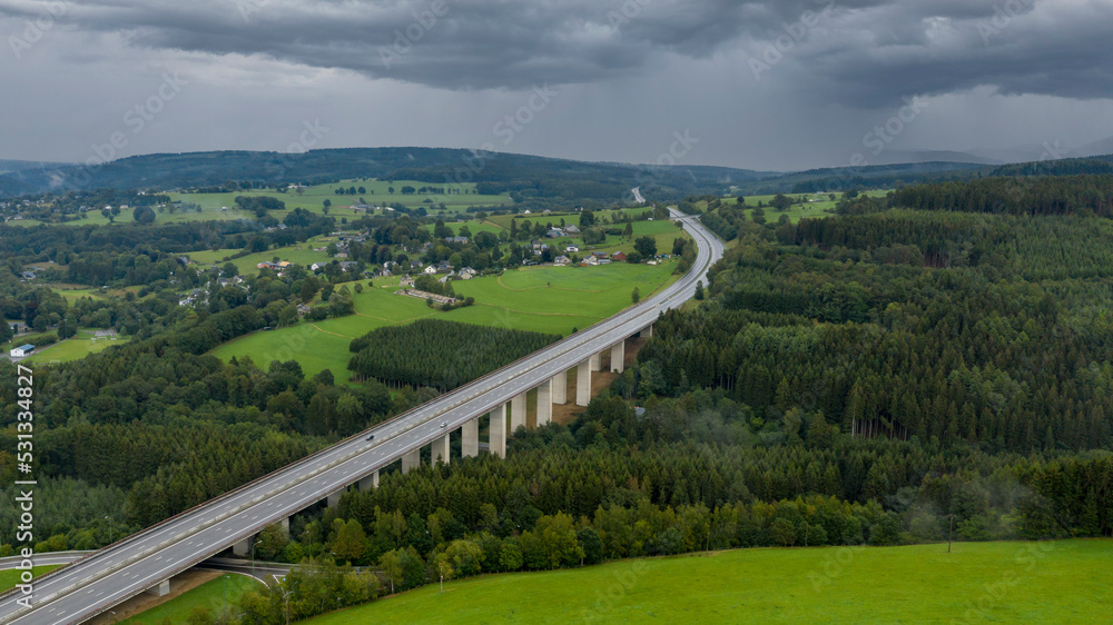 Obraz na płótnie Aerial view of a viaduct in the Ardennes, part of the E42 (A27) highway w salonie