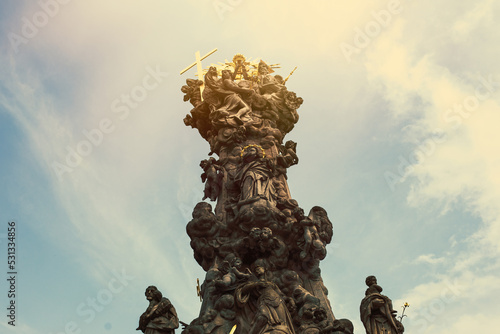 The holy trinity plaque column in historical town centre of Kremnica, Slovakia. photo