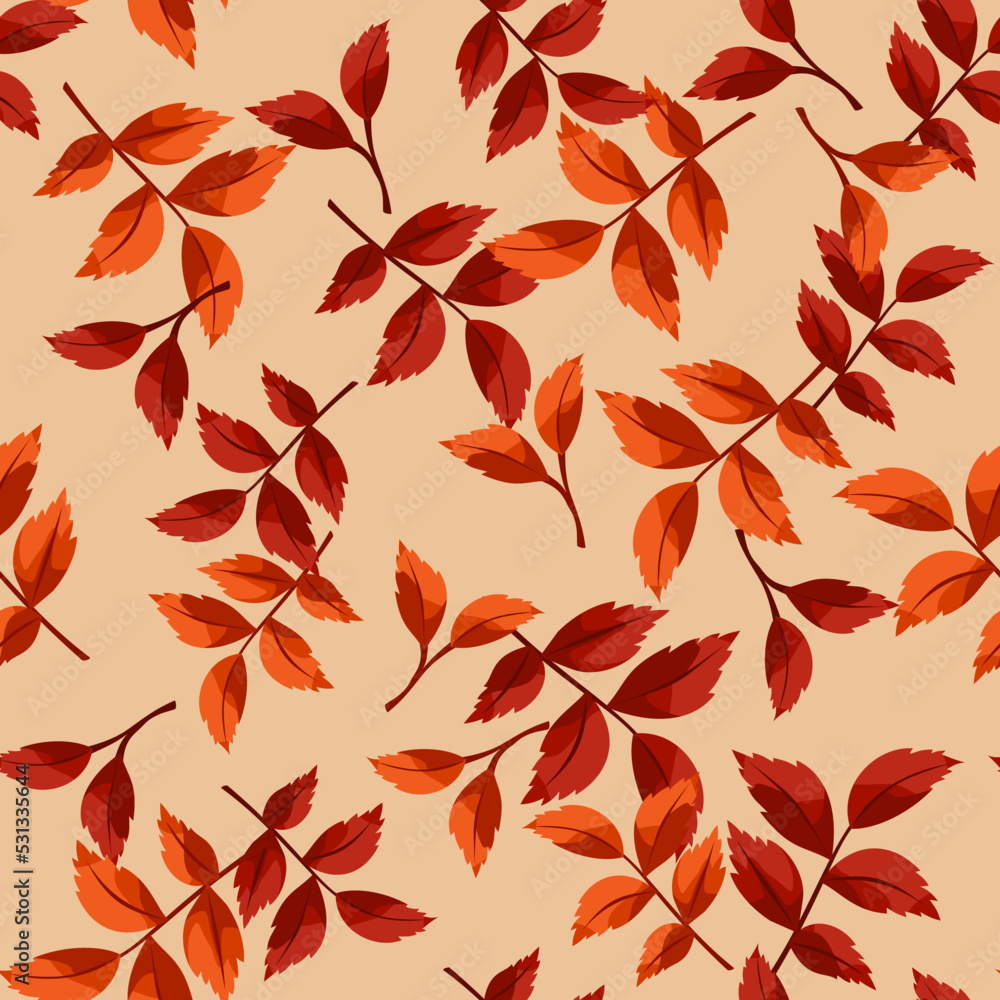 Seamless pattern with orange and brown autumn leaves on a beige background. Vector illustration Seamless pattern with orange and brown autumn leaves on a beige background. Vector illustration