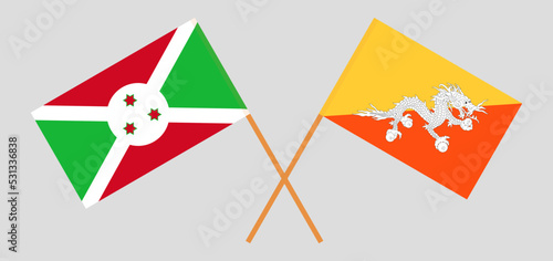 Crossed flags of Burundi and Bhutan. Official colors. Correct proportion