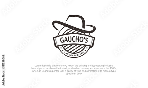 illustration vector graphic logo designs, emblem badge style logo, cowboy barbeque grilled logo