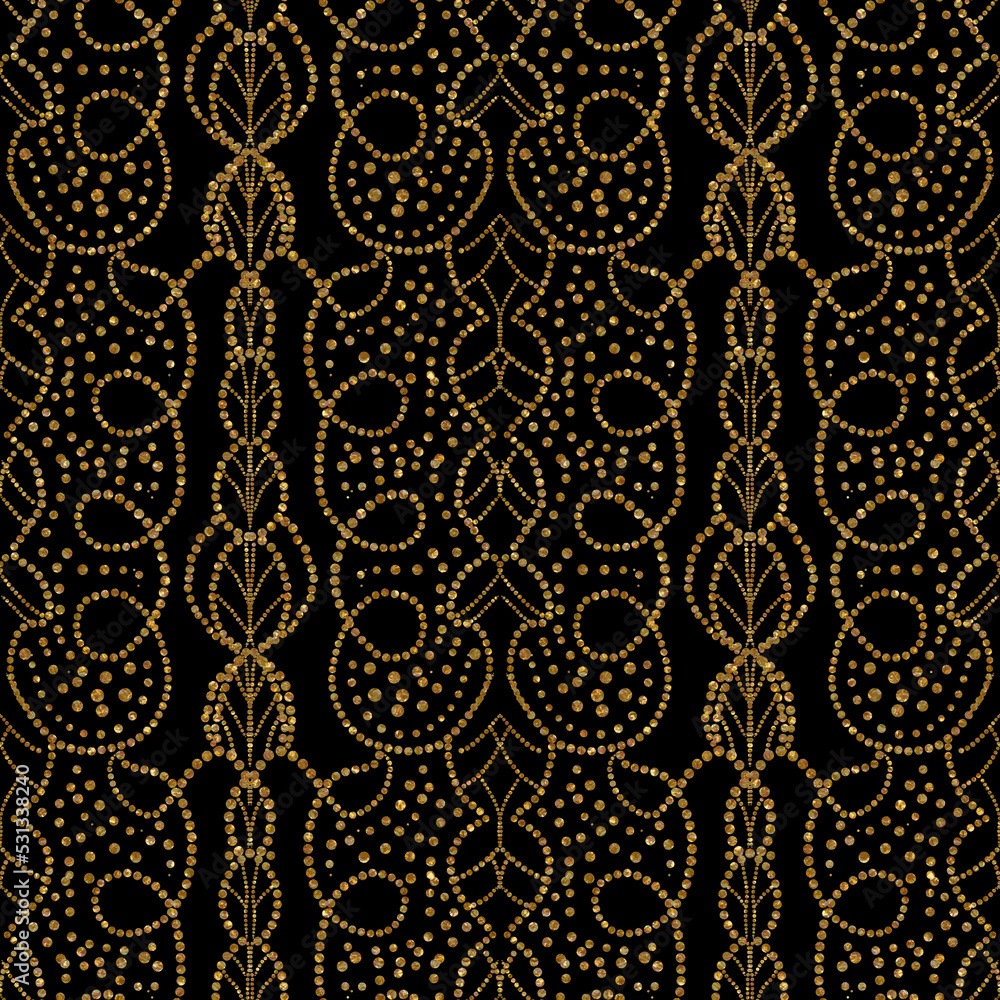 seamless pattern with ornament. golden glittery pattern tile isolated on balck seamless pattern with ornament. golden glittery pattern tile isolated on balck
