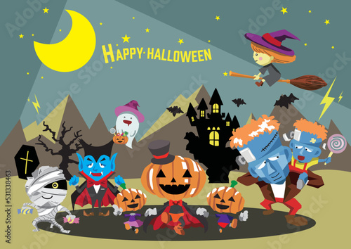 ハロウィンのかわいいキャラクターイラストのポストカード