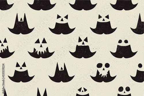 Ghosts  Pumpkins  candles  animal Skulls  Halloween concept  Cute cartoon spooky characters  Holiday Silhouettes  Hand drawn trendy illustration  Square seamless Pattern  background v3