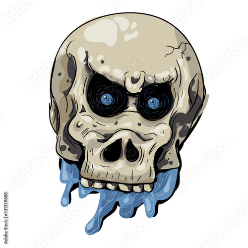 human skull isolated on white, cartoon, funy photo