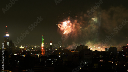 fireworks celebrating mexico s independence day  panoramic view of mexico city at night
