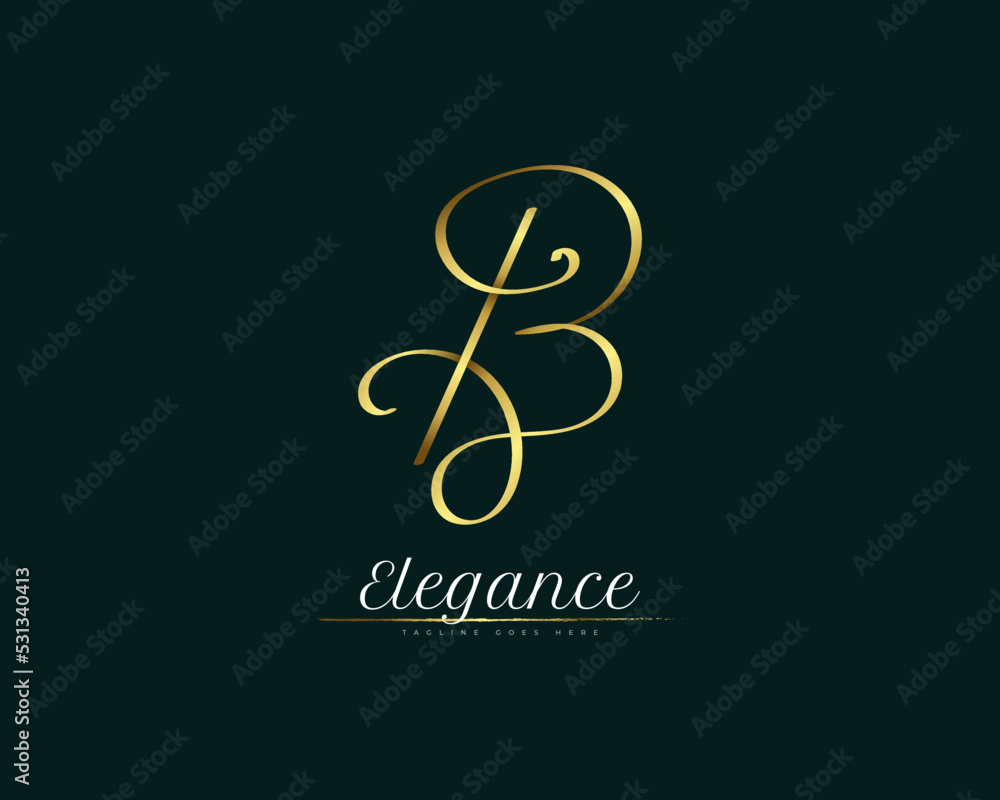 Luxury Gold Letter B Signature Logo. Elegant and Minimalist Letter B Logo with Handwriting Style Luxury Gold Letter B Signature Logo. Elegant and Minimalist Letter B Logo with Handwriting Style