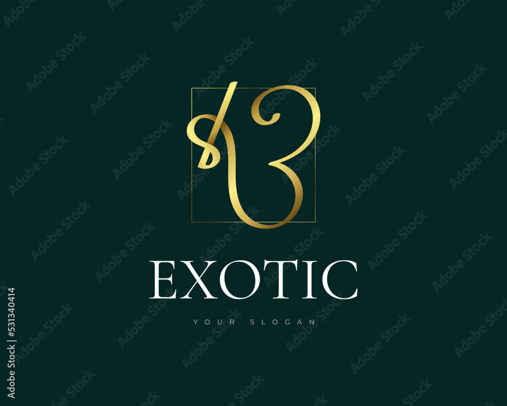 Luxury Gold Letter B Signature Logo. Elegant and Minimalist Letter B Logo with Handwriting Style