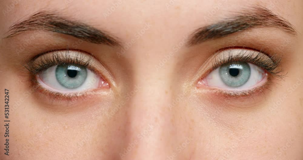Eye, vision and beauty with the eyes of a woman closeup and looking in focus. Skin, skincare and makeup with the face of a young female with beautiful eyebrows, eyelashes and features in macro detail Eye, vision and beauty with the eyes of a woman closeup and looking in focus. Skin, skincare and makeup with the face of a young female with beautiful eyebrows, eyelashes and features in macro detail