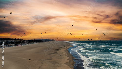 Ocean Beach San Francisco sunset with seagulls photo