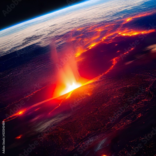 Meteorite hit the earth and exploded. Digital art