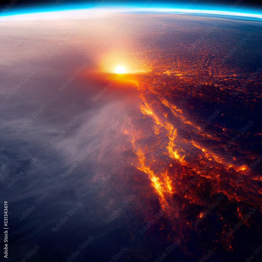 Meteorite hit the earth and exploded. Digital art Stock Illustration ...
