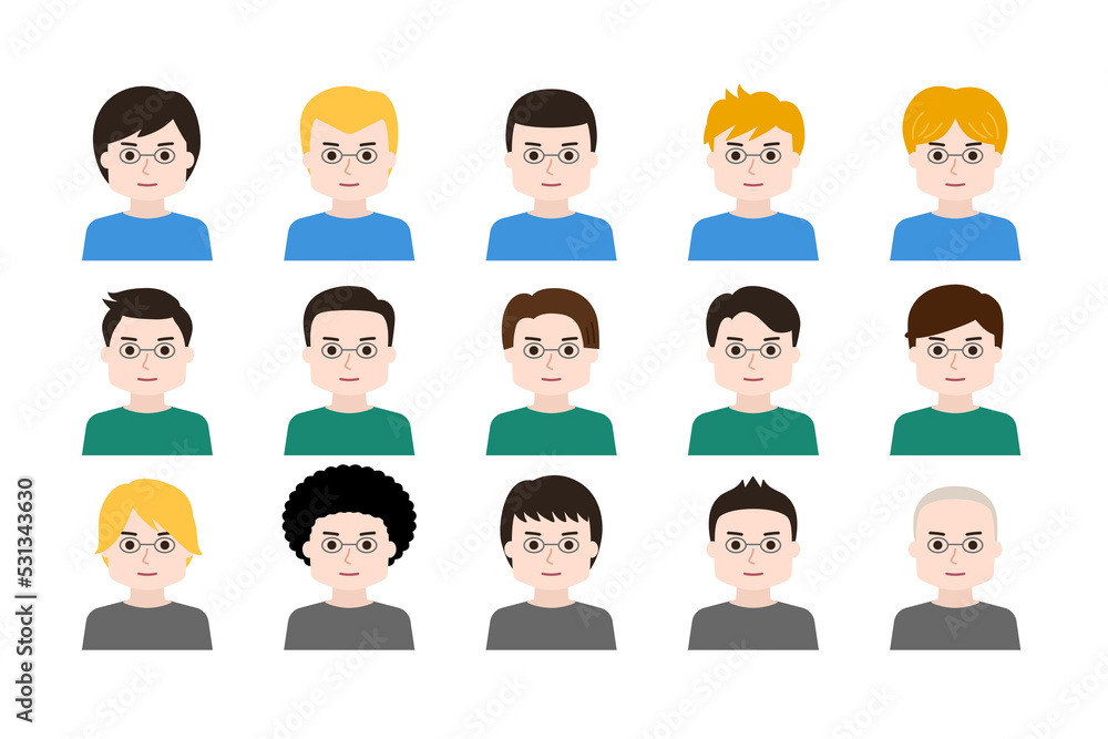 Avatar icon set of man faces with glasses Avatar icon set of man faces with glasses