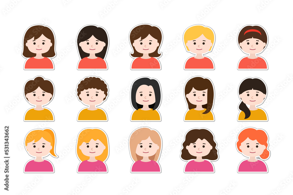 Avatar icon set of woman faces with frame border. Avatar icon set of woman faces with frame border.