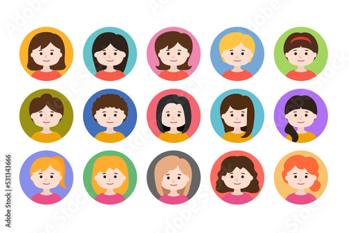 Avatar icon set of woman faces