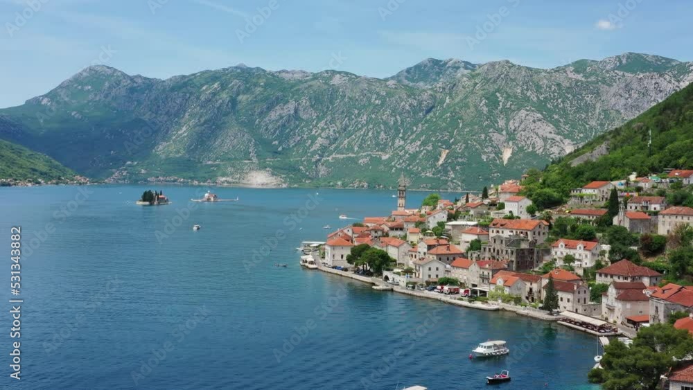 Aerial view of old Perast town in the Bay of Kotor - Boka Bay, Montenegro, 4k Aerial view of old Perast town in the Bay of Kotor - Boka Bay, Montenegro, 4k