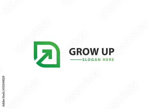Green leaf with arrow logo design template