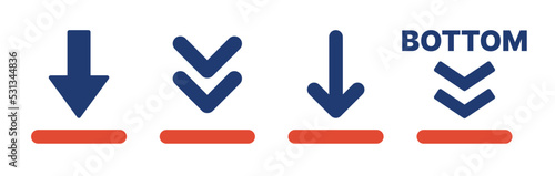 Arrow down and bottom icon set. Vector illustration.