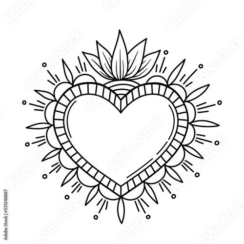Sacred Heart love Folk Art Illustration hand made