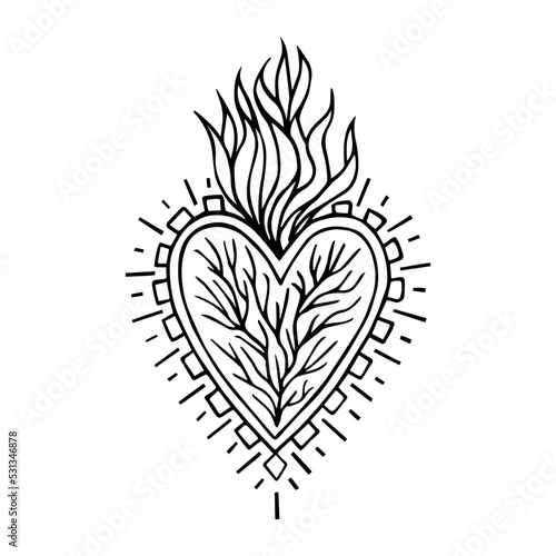 Sacred Heart love Folk Art Illustration hand made