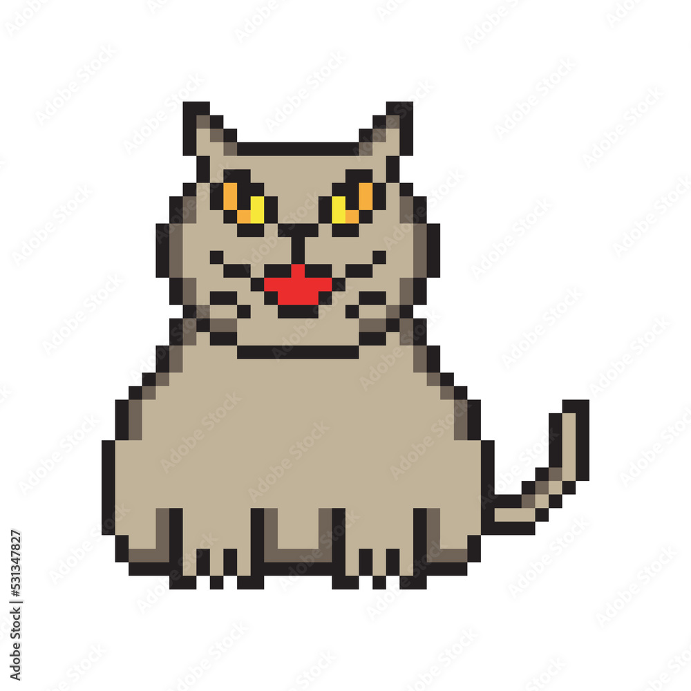 Obraz premium Cat vector illustration in pixel art. 