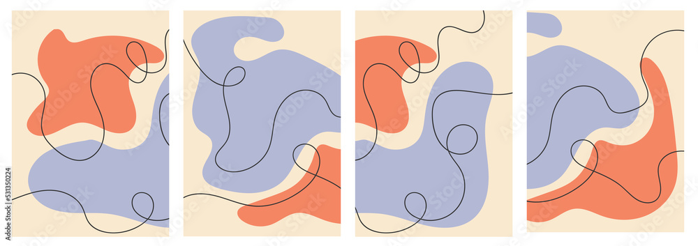Set of minimalist handdrawn abstract fluid shape