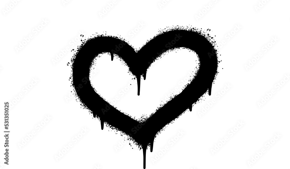 Spray Painted Graffiti heart icon Word Sprayed isolated with a white background. graffiti font love icon with over spray in black over white. Vector illustration. - obrazy, fototapety, plakaty 