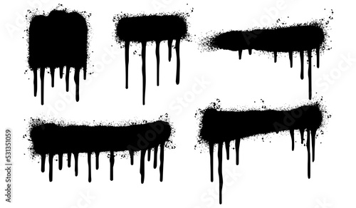 Set of graffiti Spray painted lines and Drips Black ink splatters isolated on white background. vector illustration.