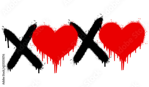 Spray Painted Graffiti xoxo Word Sprayed isolated with a white background. graffiti font xoxo with over spray in black over white. Vector illustration.